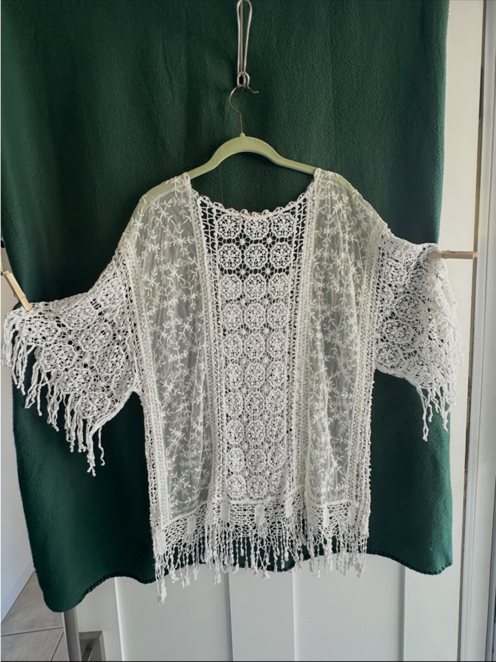 White Crochet Fringe Kimono Tunic
